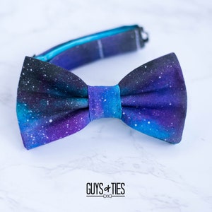 galaxy bow tie, cosmic bow ties, pre tied, self tie, space bowtie, blue and purple bow tie, fun bow tie, NASA bowties, geek bow tie for kids