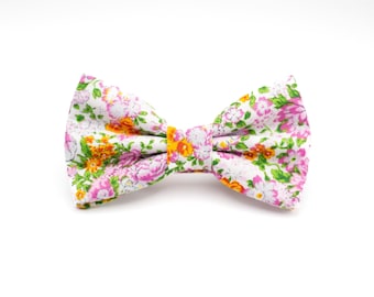 bright pink and orange floral bow tie, spring bow tie, mens flower bow ties, spring wedding bowtie for groomsmen, kids garden floral bowties