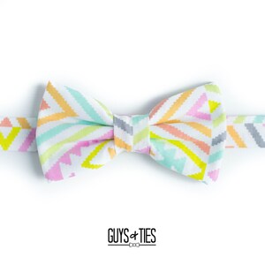 colorful geometric bow tie, wedding bow ties, mens chevron design bowties, pastel bowtie for boys, rainbow groomsmen bow ties, spring bowtie image 6