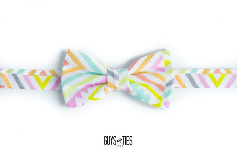 colorful geometric bow tie, wedding bow ties, mens chevron design bowties, pastel bowtie for boys, rainbow groomsmen bow ties, spring bowtie image 6