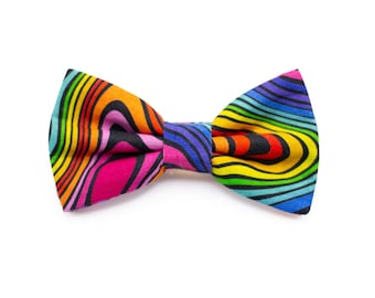 rainbow swirl bow tie, colorful bow ties for men, unique artsy bowtie, pre tied, kids boys toddler, fun dog bow tie, bright vibrant bow ties