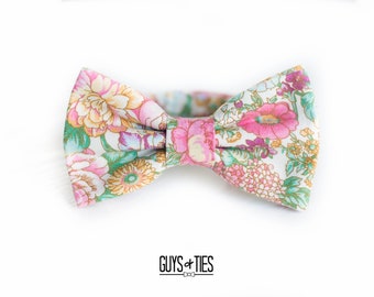 boho garden floral bow tie, whimsical bow ties for men, earthy wedding bow ties, soft pastel bow ties, self tie pre tied, floral dog bow tie