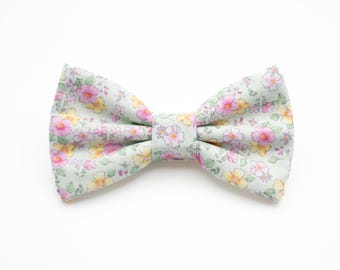 mint green floral bow tie, spring bow tie boy kids baby, tiny flower bow ties for men, mini flowers, pre tied self tie, father son matching