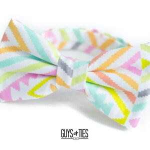 colorful geometric bow tie, wedding bow ties, mens chevron design bowties, pastel bowtie for boys, rainbow groomsmen bow ties, spring bowtie image 4