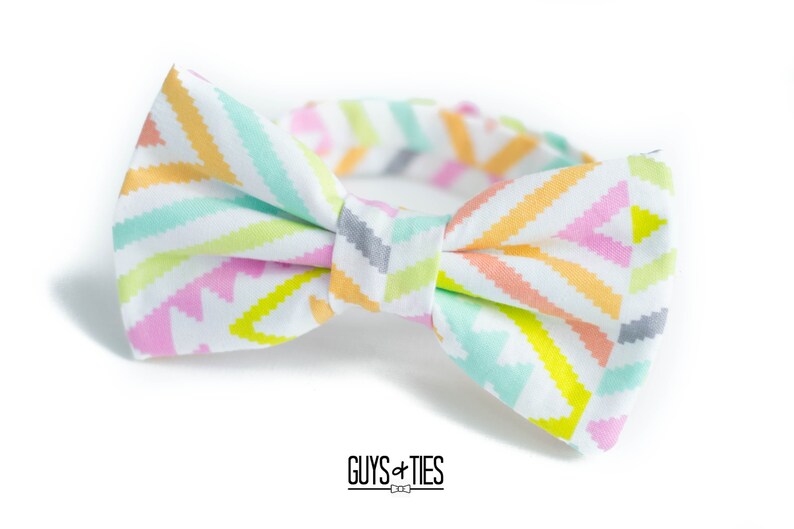 colorful geometric bow tie, wedding bow ties, mens chevron design bowties, pastel bowtie for boys, rainbow groomsmen bow ties, spring bowtie image 4