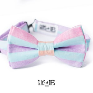 pastel striped bow tie, kids blue lilac bow tie, spring bow tie for boys, light blue bow tie, colorful striped dog bow tie, toddler bow ties