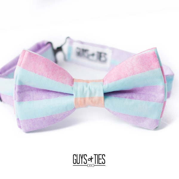 pastel striped bow tie, kids blue lilac bow tie, easter bow tie for boys, light blue bow tie, colorful striped dog bow tie, toddler bow ties