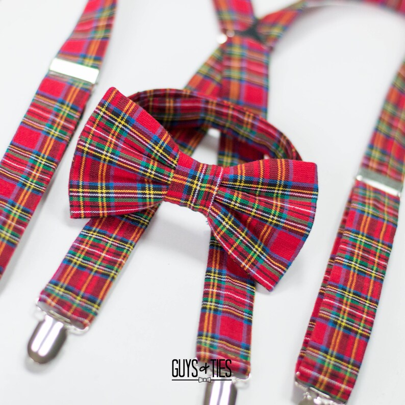 Red Tartan Plaid Bow Tie and Suspender Set Christmas Bow Etsy