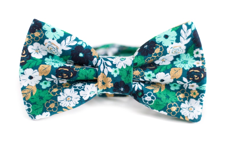 Dark Green Floral Bow Tie Emerald Gold Flower Bow Ties for | Etsy