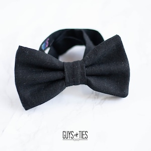 black linen bow tie, classic tuxedo bow ties for men, solid black elegant bowtie, black tie event, classy wedding bow ties, groom ringbearer