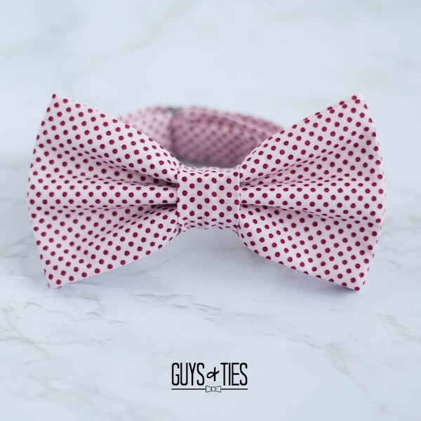 pink polka dot bow tie, blush pink bow ties for men, light pink ring bearer bow tie, classic bow tie, pre tied self tie, dainty dog bow tie