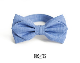 blue chambray diamond point bow tie, bow ties for men, dusty blue bow ties, groomsman bowties, boys blue bowtie, pointed bowtie, dog bow tie