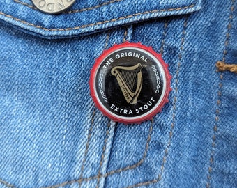 Guinness Bottle Cap Pin Badge - Irish Guinness - Red and Black
