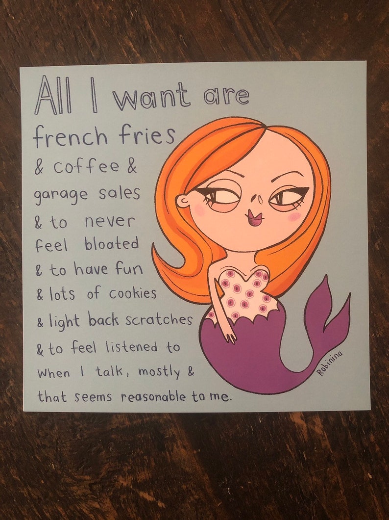 Perfectly reasonable list of wants 8x8 mermaid print image 2