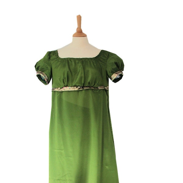 For Sale Ladies Regency 19th Century Jane Austen Pride And Prejudice Bridgerton Petite Olive Green Evening Gown Dress Size 10 UK