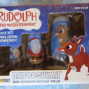 Rudolph The Red-Nosed Reindeer Babooshkah Nesting Dolls - 3-Pc. Set Includes Letter of Authenticity - Toysite 2003