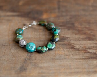 Hubei Turquoise and Bali silver bracelet