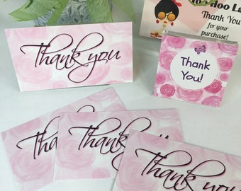 Thank You Business Cards & Thank You Stickers, Pink Roses, Cards, Shipping Supplies, Sold in Sets