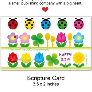 Scripture Cards, The Joy of the Lord, Nehemiah 8:10, Flowers & Ladybugs, 3.5 x 2", 10 Cards image 1
