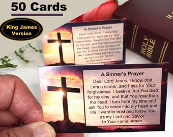 A Sinner's Prayer Scripture Cards, Salvation, Bible Verses, God's Love, 50 Cards, KJV