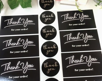 Thank You Business Cards & Stickers, Black White Thank You Cards Stickers, Shipping Supplies