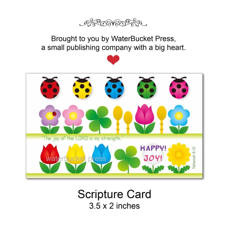 Scripture Cards, The Joy of the Lord, Nehemiah 8:10, Flowers & Ladybugs, 3.5 x 2", 10 Cards image 1