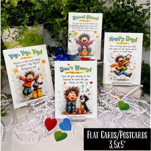 Scripture Cards, Boys, Dogs, Encouragement Cards, Christian Postcards, (8 Designs)