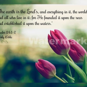 Digital Art, Downloadable Art, Screen Saver, Scripture Verse Art, Digital Tulips, Digital Screen Saver, Psalm 24: 1-2