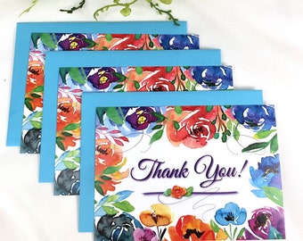 Bright Floral Thank You Note Cards/Envelopes 15 Sets