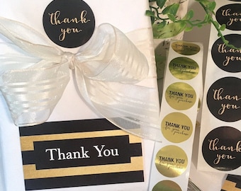 Thank You Business Cards & Stickers, Black Gold Thank You Cards Stickers, Shipping Supplies