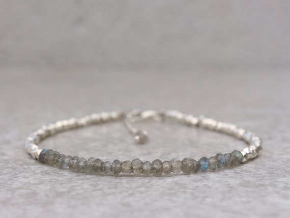 Dainty Labradorite Silver Beaded Bracelet Gift for Her - Etsy
