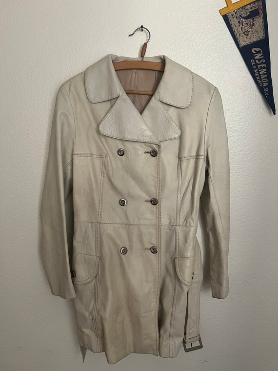 Vintage 60s-70's White Leather Belted Coat