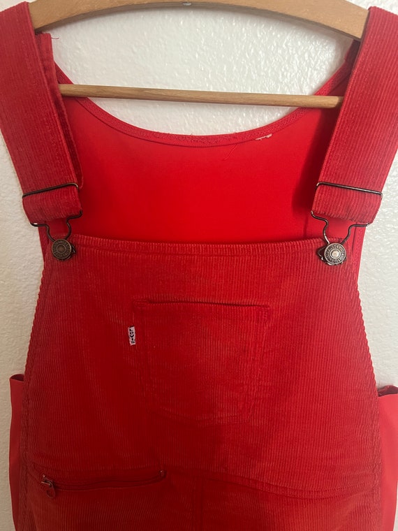 Vintage 70's Levis Red Ski Bib Corduroy Overalls