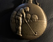 Golfing Bronze Custom Pillbox Medicine Tablet Holder for Pocket or Purse comes with necklace, belt clip chain is extra