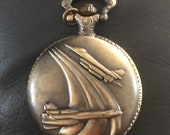 Jets in flight Bronze Custom Pill Box Medicine Tablet Holder for Pocket or Purse, comes with necklace, belt clip chain is extra