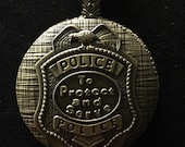 Police Logo Bronze Custom Fashion Pill Box Medicine Tablet Holder for Pocket or Purse, comes with necklace, a belt clip chain is extra