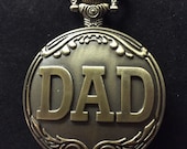 DAD, Bronze Custom Fashion Pill Box Medicine Tablet Holder Case for Pocket or Purse, comes with necklace or belt clip chain