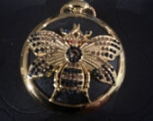 Bumble Bee Gold tone Custom Fashion Pill Box Medicine Tablet Holder for Pocket or Purse, comes with necklace belt clip chain is extra