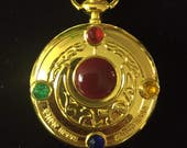 Sailor Moon design, gold plated Custom Pill Box Medicine Tablet Holder for Pocket or Purse, Necklace included, Belt clip chain is extra.