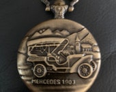 Mercedes 1903 Bronze Pill Box Medicine Tablet Holder for Pocket or Purse, comes with necklace, belt clip chain is extra