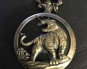 Leopard, Bronze Custom Pill Box Medicine Tablet Holder for Pocket or Purse, comes with necklace, belt clip chain is extra