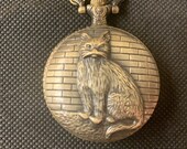 Cat, Antique Bronze Custom Pill Box Medicine Tablet Holder for Pocket or Purse, comes with necklace or belt clip chain