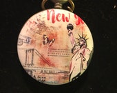 Statue of Liberty Painting Custom Pillbox Medicine Tablet Holder for Pocket or Purse comes with necklace, belt clip chain is extra