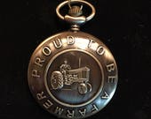 Proud to be a Farmer Bronze Custom Pill Box Medicine Tablet Holder for Pocket or Purse, comes with a necklace, a belt clip chain is extra