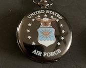 United States Air Force, Black Pill Box Medicine Tablet Holder for Pocket or Purse, comes with a necklace, a belt clip chain is extra