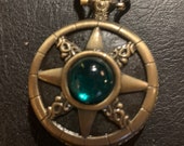 Crystal Green, Bronze Pill Box Medicine Tablet Holder for Pocket or Purse, comes with necklace, belt clip chain is extra