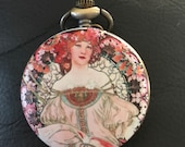 Elegant Red Head Custom Painted Pillbox Medicine Tablet Holder for Pocket or Purse comes with necklace, belt clip chain is extra
