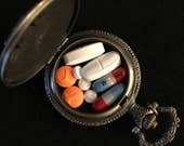 Gold plated Dragon, Custom Pill Box Medicine Tablet Holder for Pocket or Purse, comes with necklace, belt clip chain is extra
