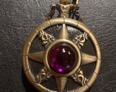 Crystal Violet, Bronze Pill Box Medicine Tablet Holder for Pocket or Purse, comes with necklace, belt clip chain is extra.