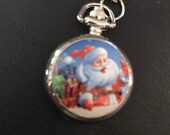 Santa Claus, small Silver Custom Fashion Pillbox Medicine Tablet Holder Organizer Case for Pocket or Purse comes with necklace